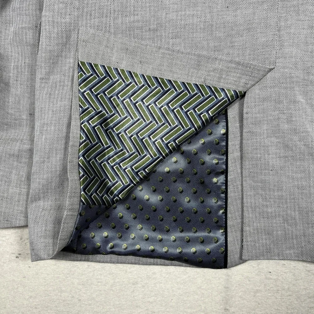 Ted Baker Herringbone Blazer Mens 6 44L Sport Coat Tall Fit Gray Linen Cotton - Picture 14 of 14